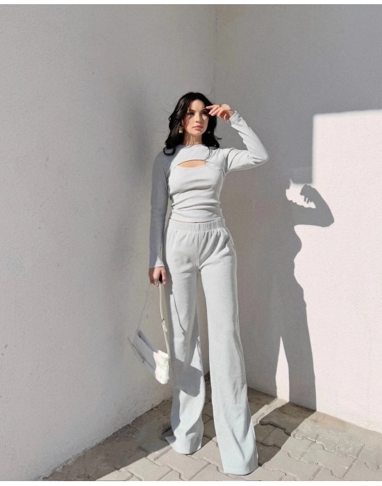 Pencereli Detaylı Alt Üst Takım Gri W3864