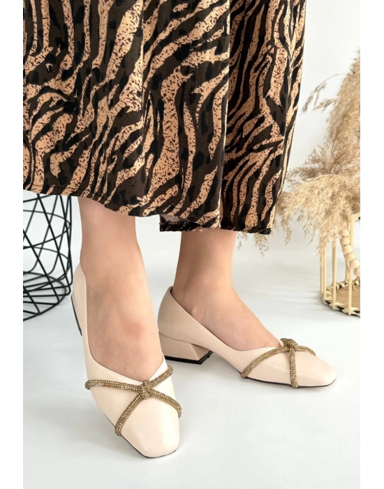 Pety Bej Cilt Topuklu Ayakkabı - Bamido