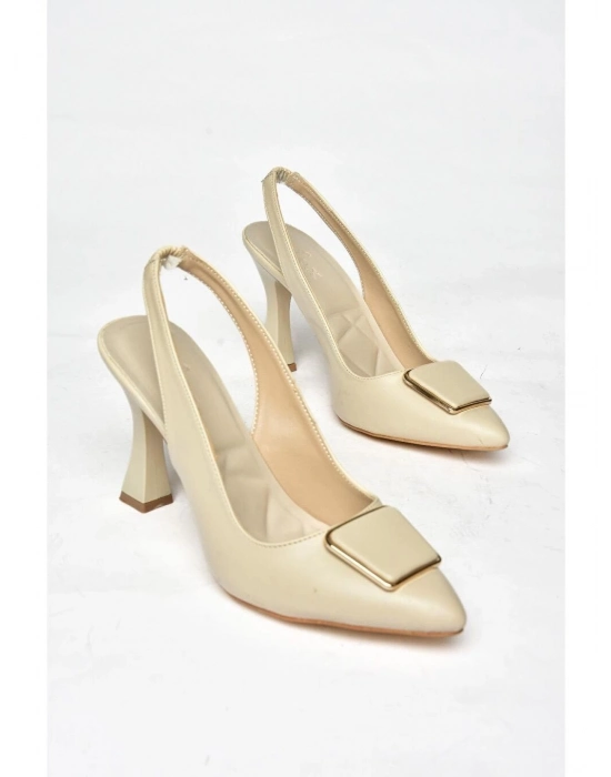 Pıert Bej Cilt Topuklu Ayakkabı