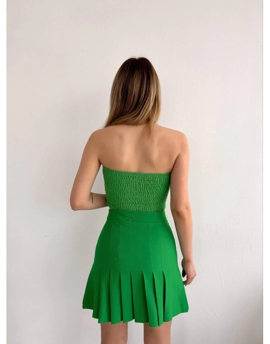 Pileli Düğmeli Etek Açık Yeşil S24811