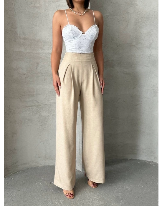 Pileli Keten Pantolon S255046