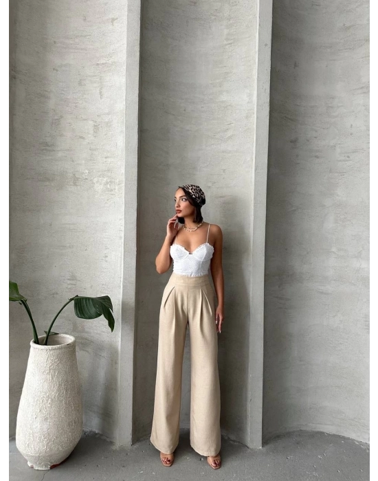 Pileli Keten Pantolon S255046