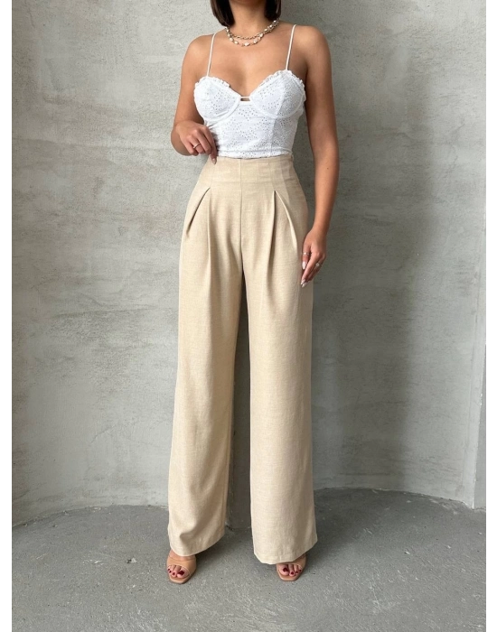 Pileli Keten Pantolon S255046
