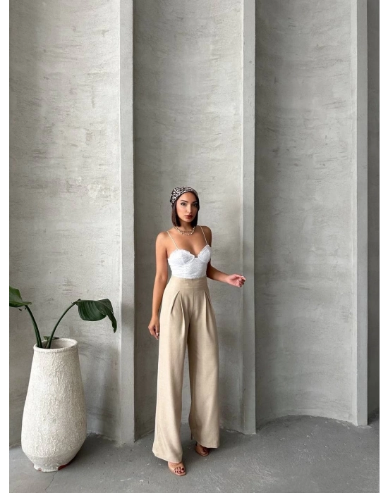 Pileli Keten Pantolon S255046