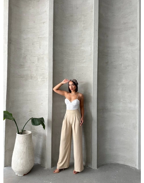 Pileli Keten Pantolon S255046