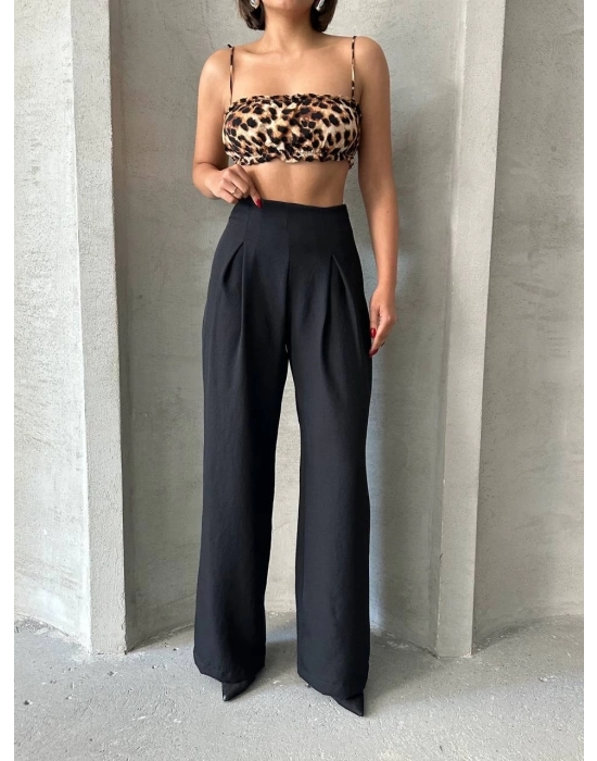 Pileli Keten Pantolon S255046