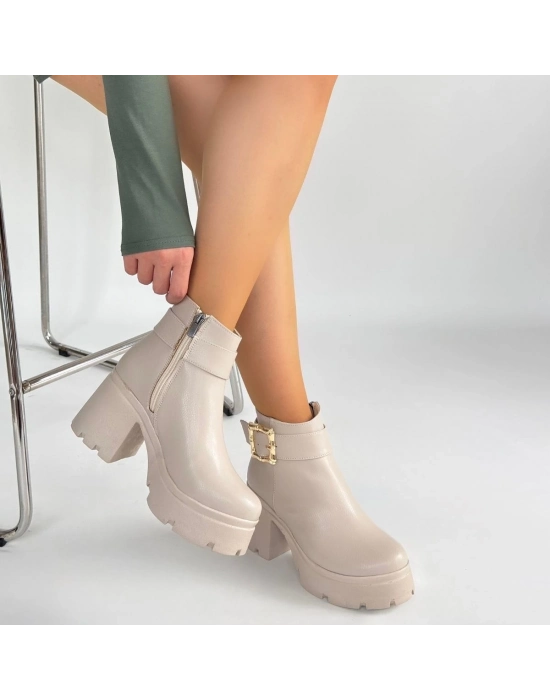 Pinma Bej Cilt Topuklu Bot