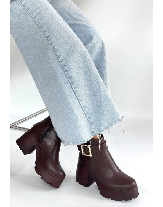 Pinma Kahverengi Cilt Topuklu Bot