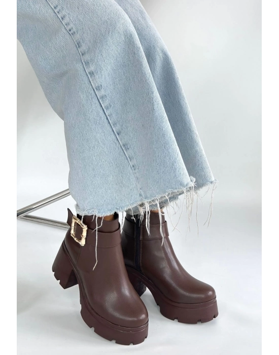 Pinma Kahverengi Cilt Topuklu Bot