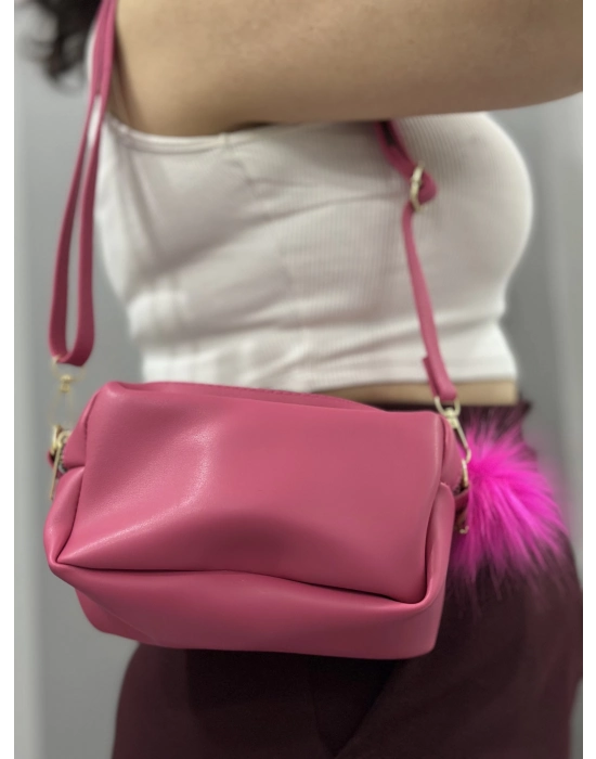 Ponpon Fuşya Cilt Çanta