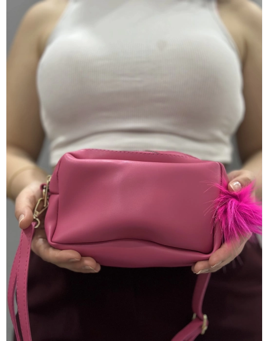 Ponpon Fuşya Cilt Çanta