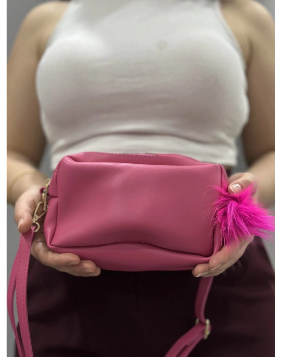 Ponpon Fuşya Cilt Çanta
