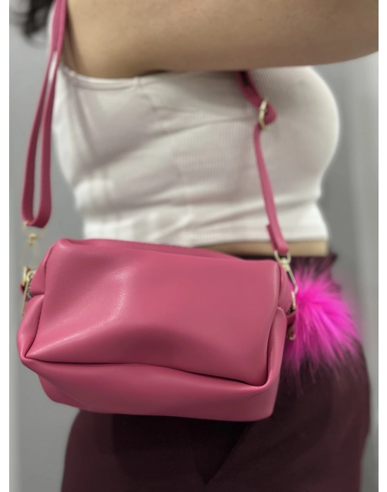 Ponpon Fuşya Cilt Çanta