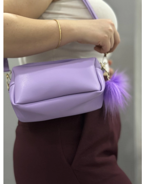 Ponpon Mor Cilt Çanta