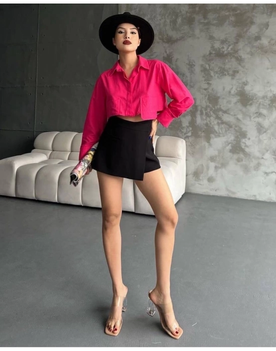 Poplin Crop Gömlek Fuşya S3060
