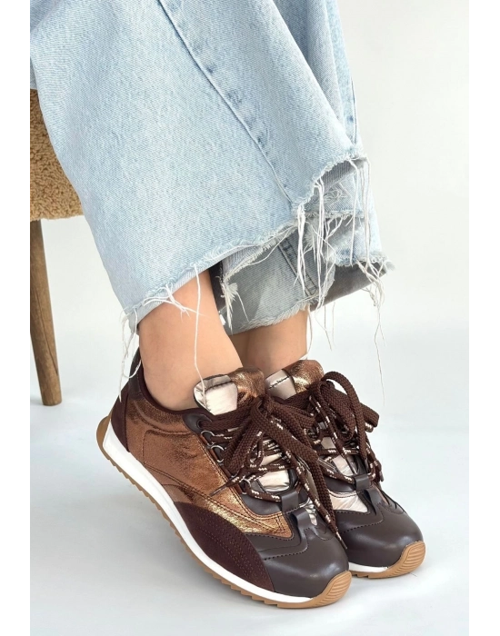 Ranu Kahverengi Cilt Paraşüt Detaylı Bağcıklı Spor Ayakkabı
