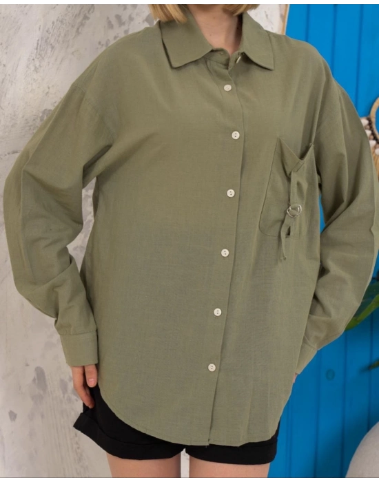 Relax Fit Keten Gömlek Haki S255349