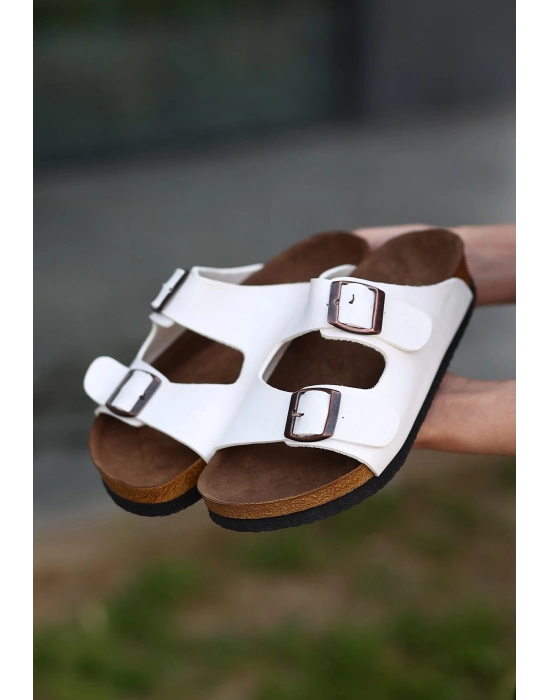 Rıno Beyaz Nubuk Terlik