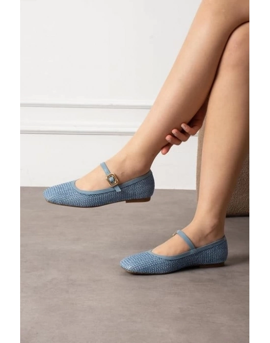 Rives Mavi Cilt Hasır Dokumalı Babet Ayakkabı