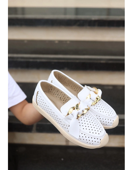 Riwan Beyaz Cilt Babet Ayakkabı - Bamido