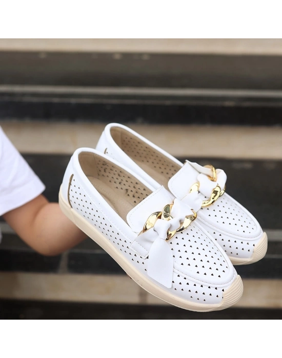 Riwan Beyaz Cilt Babet Ayakkabı - Bamido