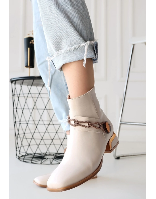 Roxani Bej Cilt Topuklu Bot - Bamido