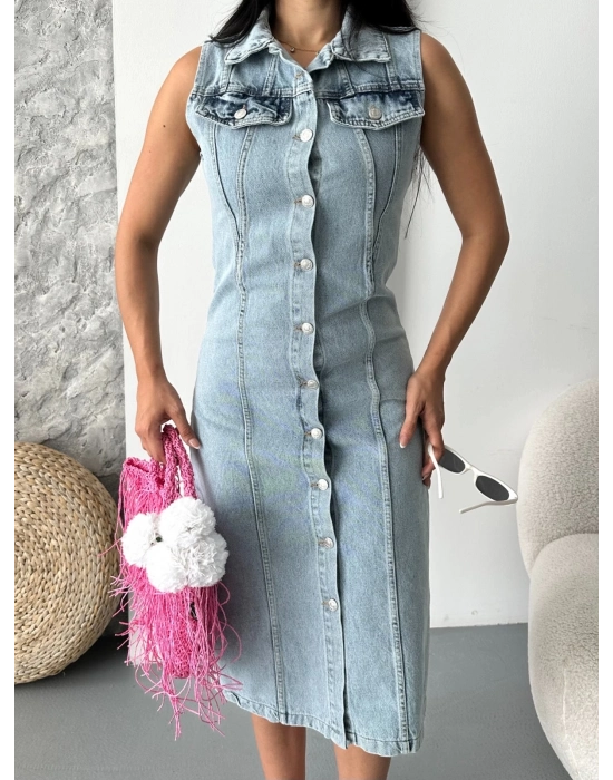 Sıfır Kol Kar Yıkama Tunik Ceket Mavi D2520