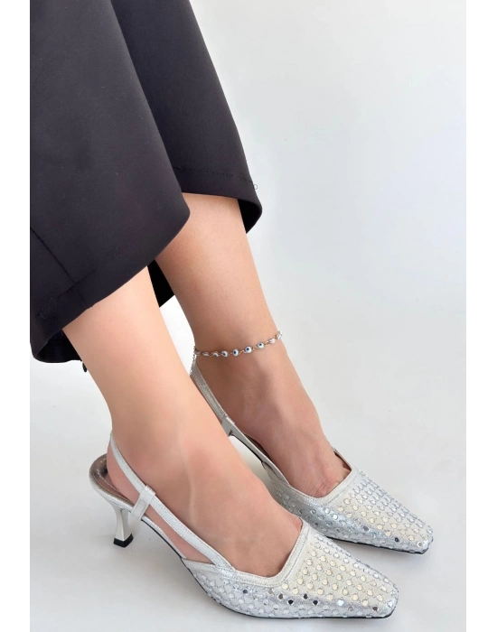 Sione Gümüş Cilt Topuklu Ayakkabı