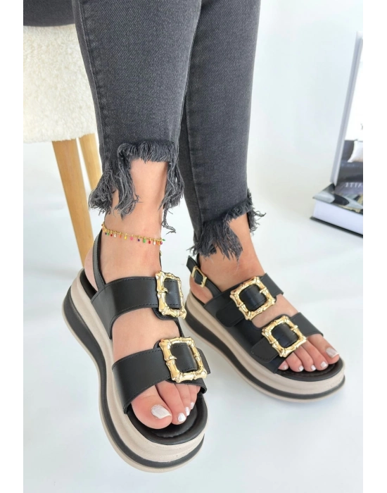 Stan Siyah Cilt Sandalet - Bamido