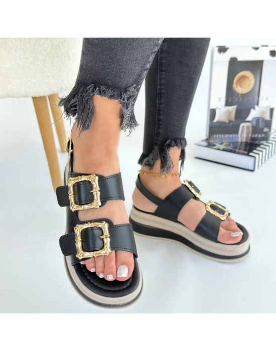 Stan Siyah Cilt Sandalet - Bamido