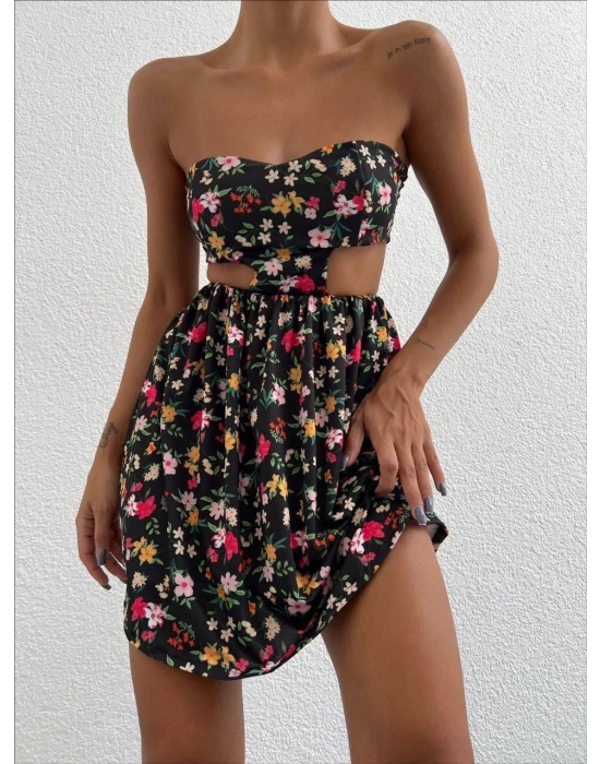 Straplez Elbise Baskılı