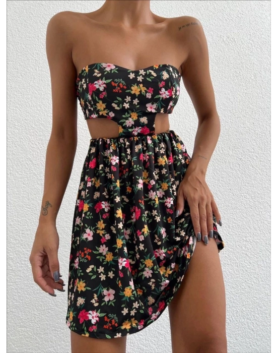 Straplez Elbise Baskılı