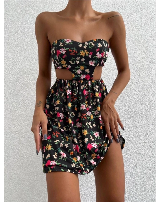 Straplez Elbise Baskılı