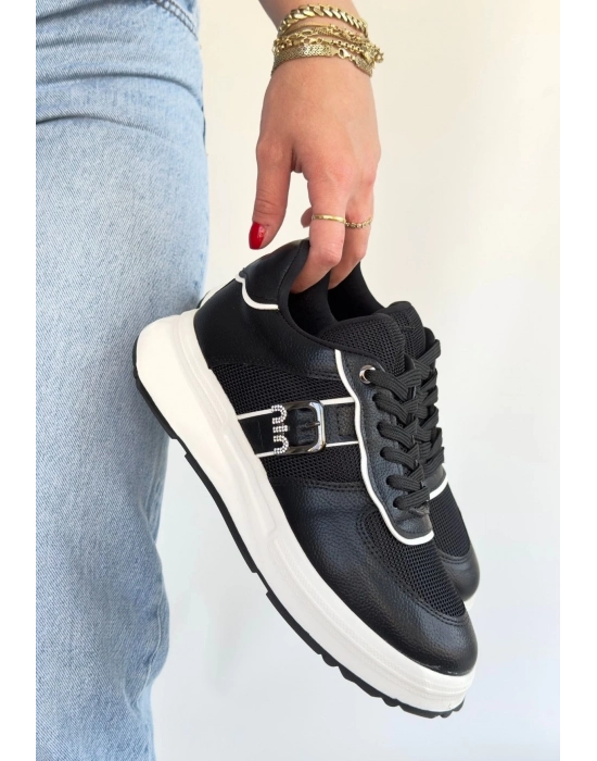 Tanwe Siyah Cilt Bağcıklı Spor Ayakkabı