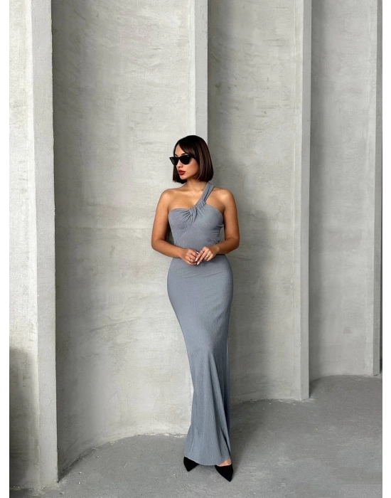 Tek Omuz Pliseli Elbise