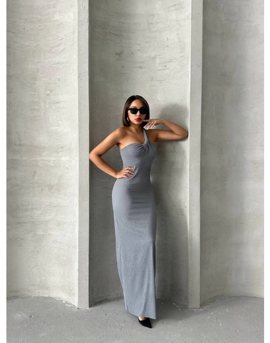 Tek Omuz Pliseli Elbise