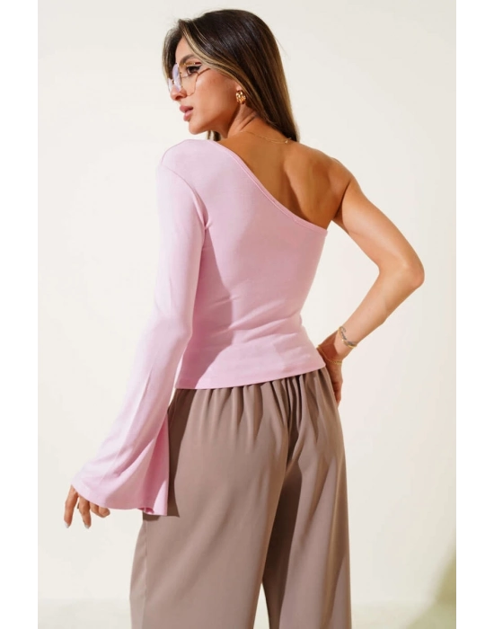 Tek Omuzlu Basic Bluz Pembe T4275