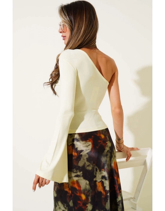 Tek Omuzlu Basic Bluz Sarı T4275