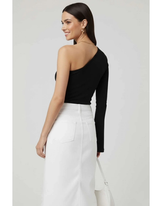 Tek Omuzlu Basic Bluz Siyah T4275