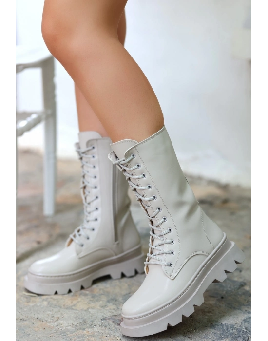 Toir Bej Cilt Bağcıklı Postal