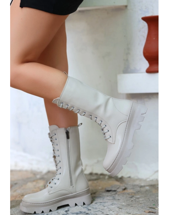 Toir Bej Cilt Bağcıklı Postal - Bamido