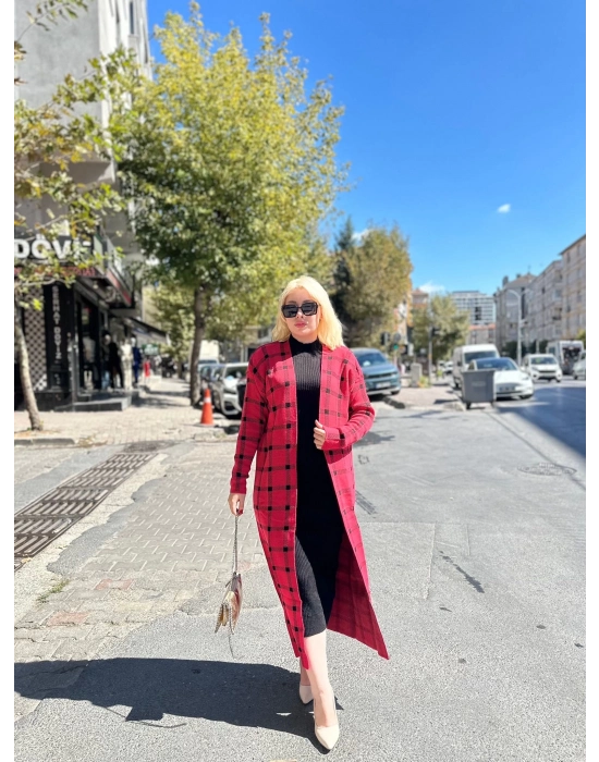 Triko Hırka Elbise İkili Takım Kırmızısiyah