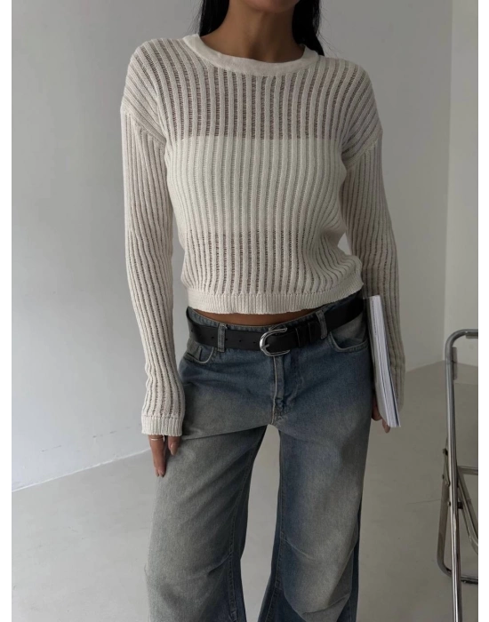 Triko Transparent Bluz Beyaz