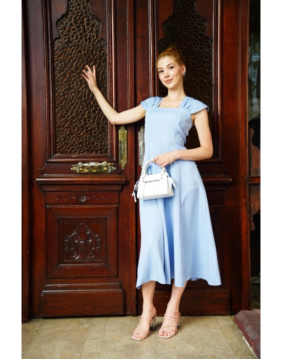 U Yaka Prenses Elbise Mavi S255101