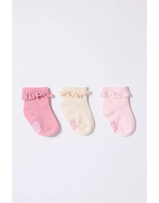 U.s.polo Kız Bebek Çorap Usb2208 Pudra Ekru Somon
