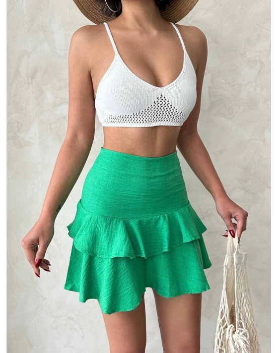 Valonlu Fırfırlı Etek Yeşil S24681