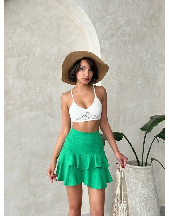 Valonlu Fırfırlı Etek Yeşil S24681