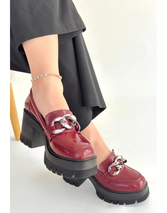 Winar Bordo Rugan Doldu Topuk Ayakkabı