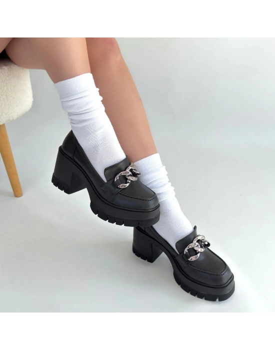 Winar Siyah Cilt Doldu Topuk Ayakkabı