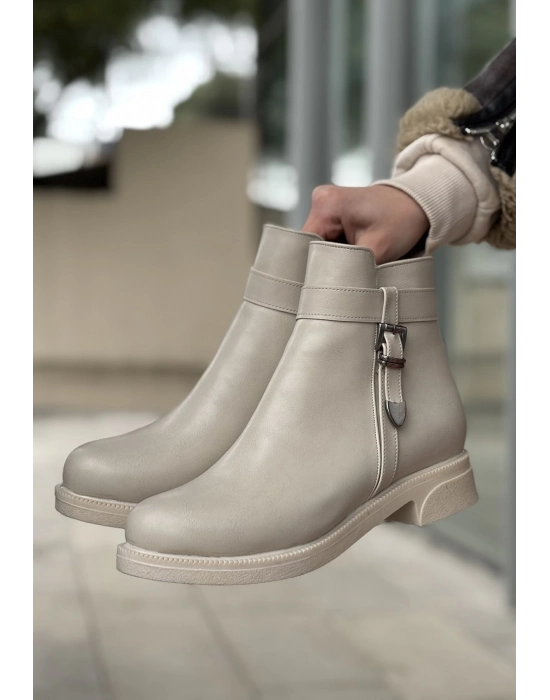 Wiota Bej Cilt Topuklu Bot